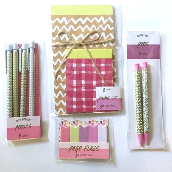Stationery Set Planner Accessories Kit Journals Page Flags Pens Pencils Chevron - Picture 1 of 5